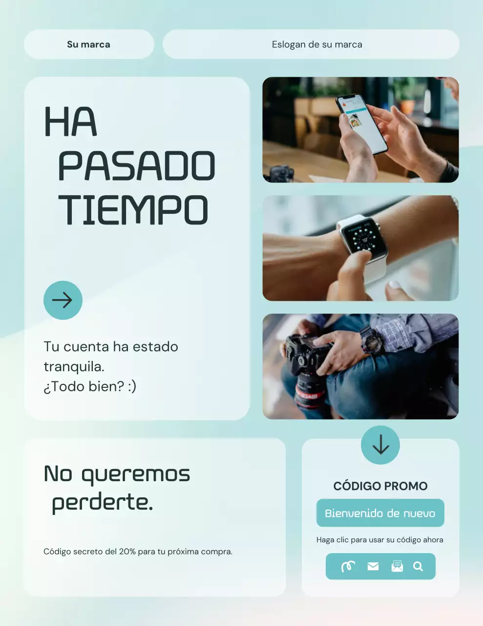 Carta de campaña de recordatorio de producto electrónico con interfaz de usuario minimalista en verde y blanco
