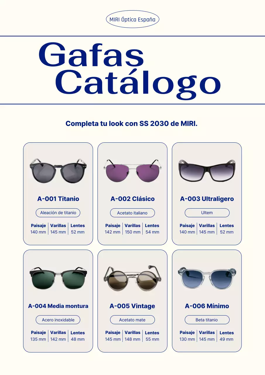 Catálogo de gafas modernas de la Marina