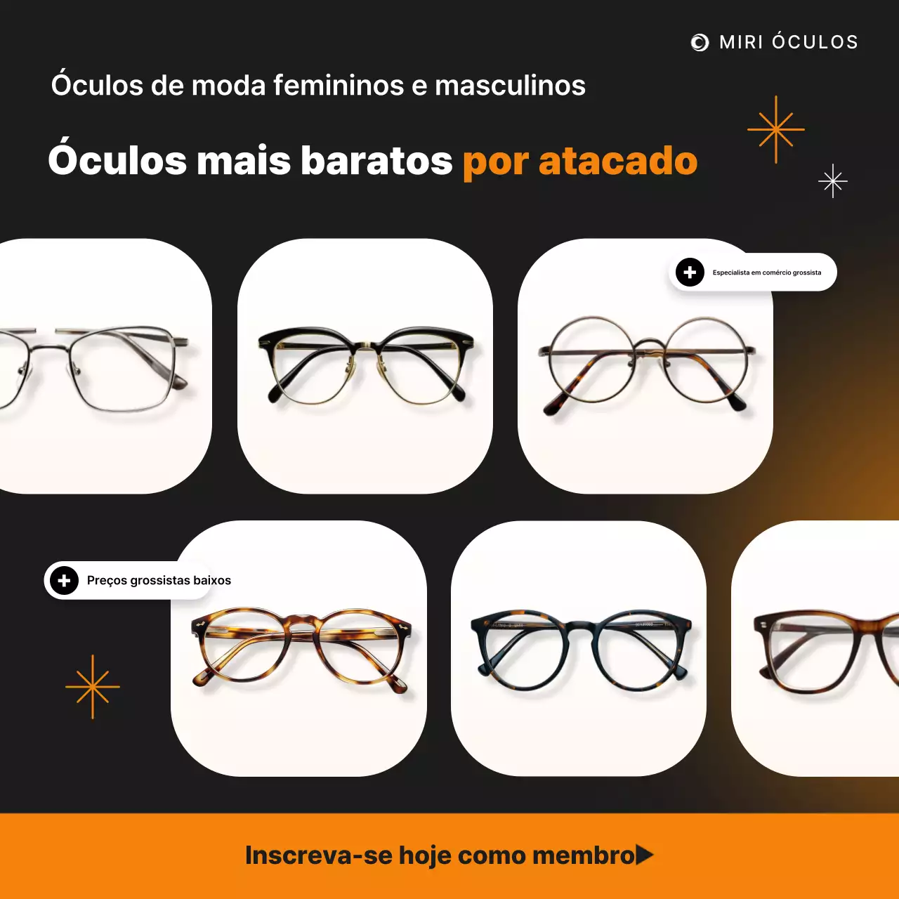 Anúncio de óculos modernos pretos