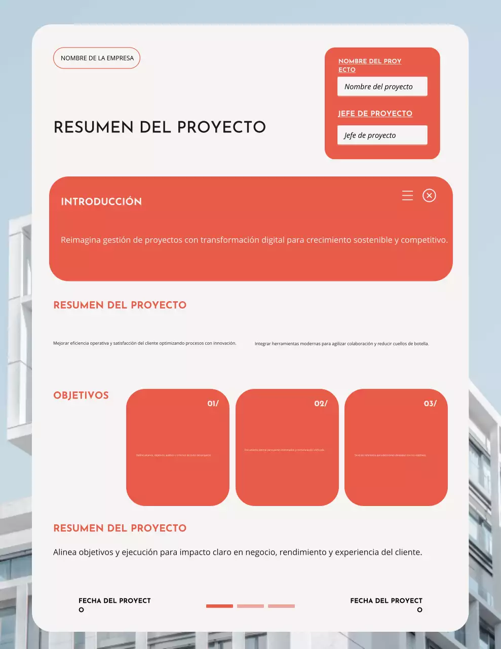 Carta de informe breve del proyecto de interfaz de usuario de Bento rojo y blanco