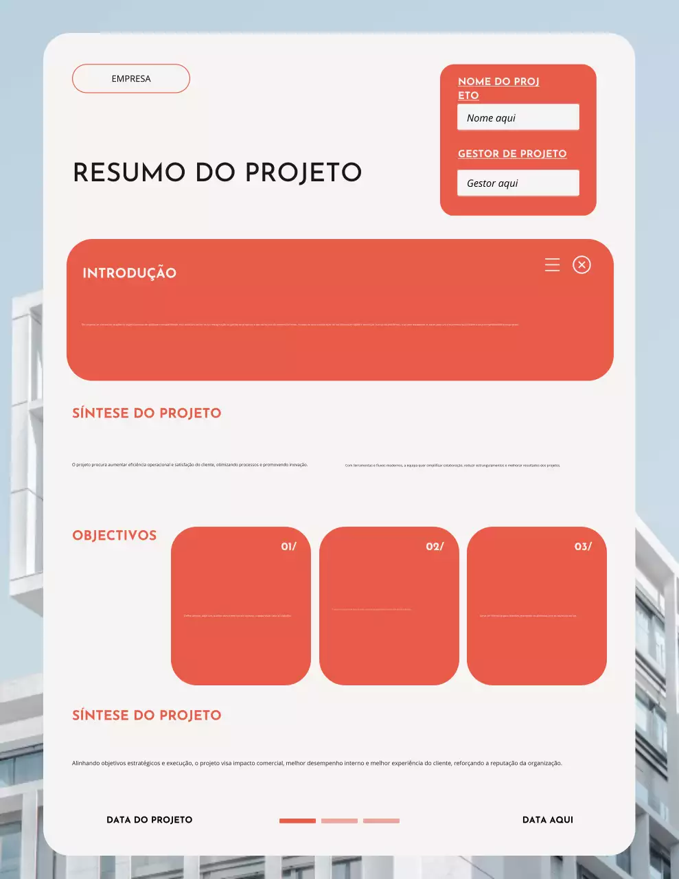 Carta de apresentação do projeto Bento UI vermelho e branco