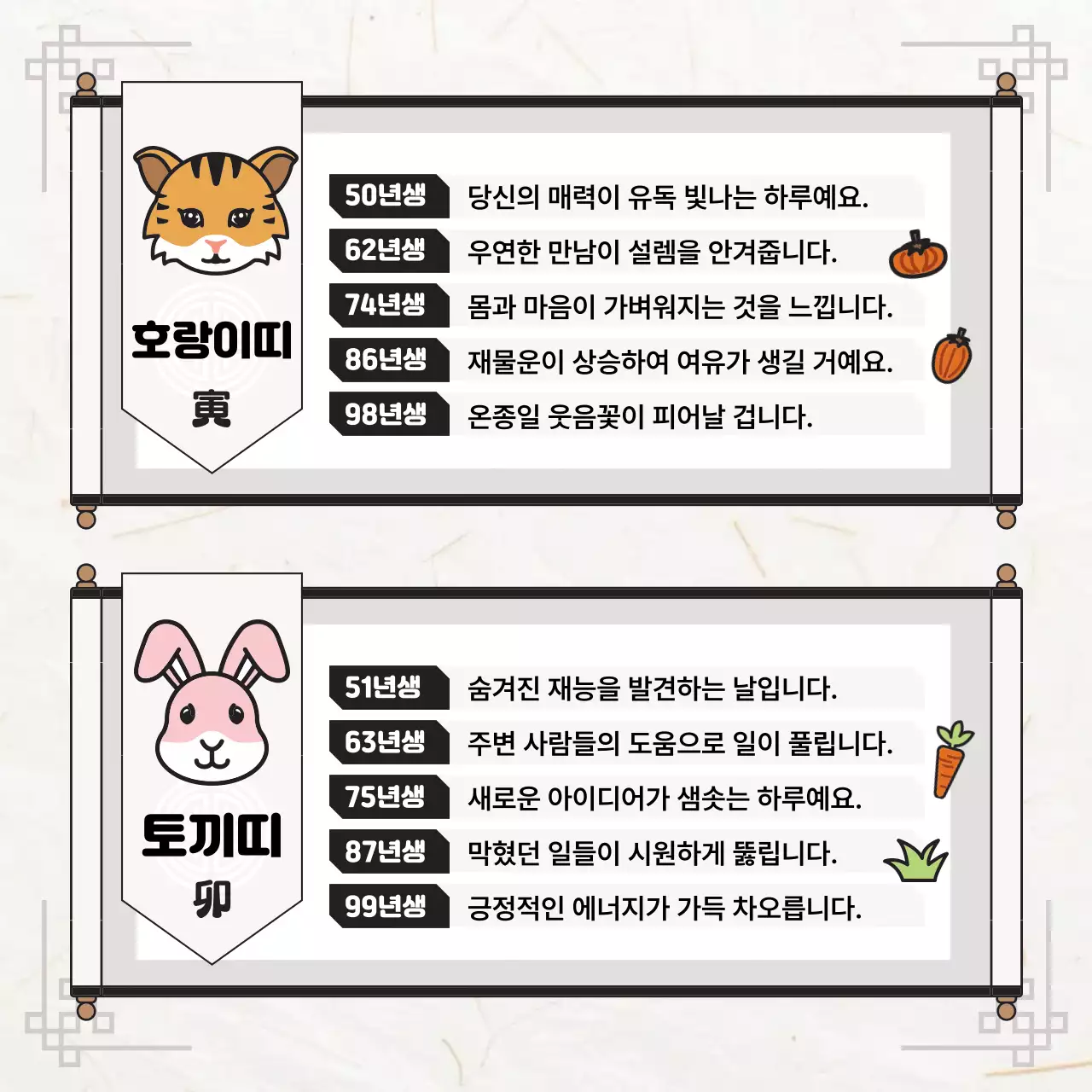 흰색 전통 띠별 운세 안내