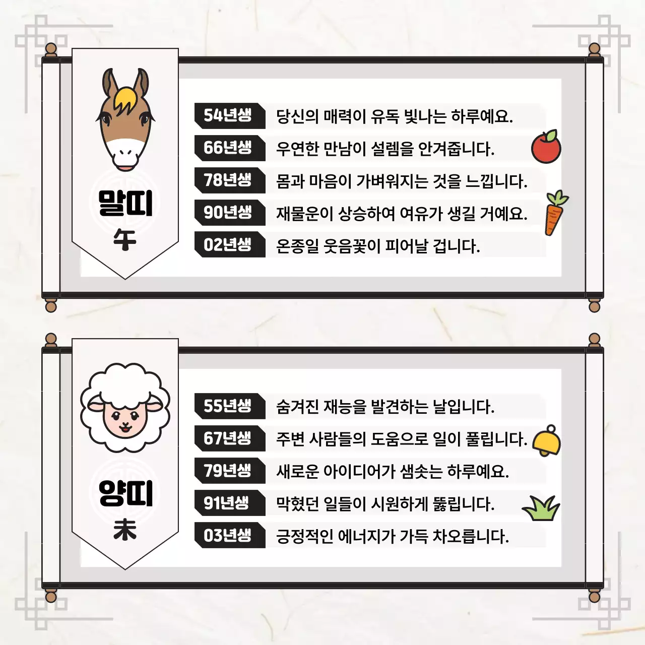흰색 전통 띠별 운세 안내
