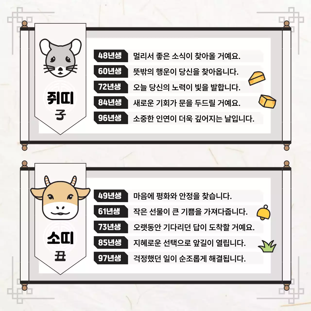흰색 전통 띠별 운세 안내