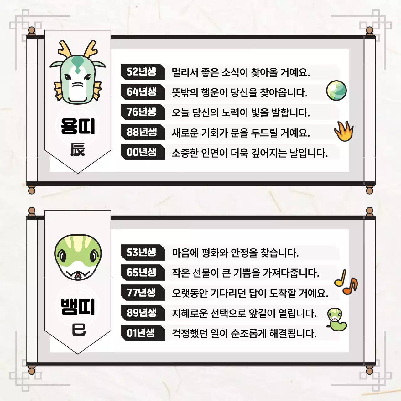 흰색 전통 띠별 운세 안내