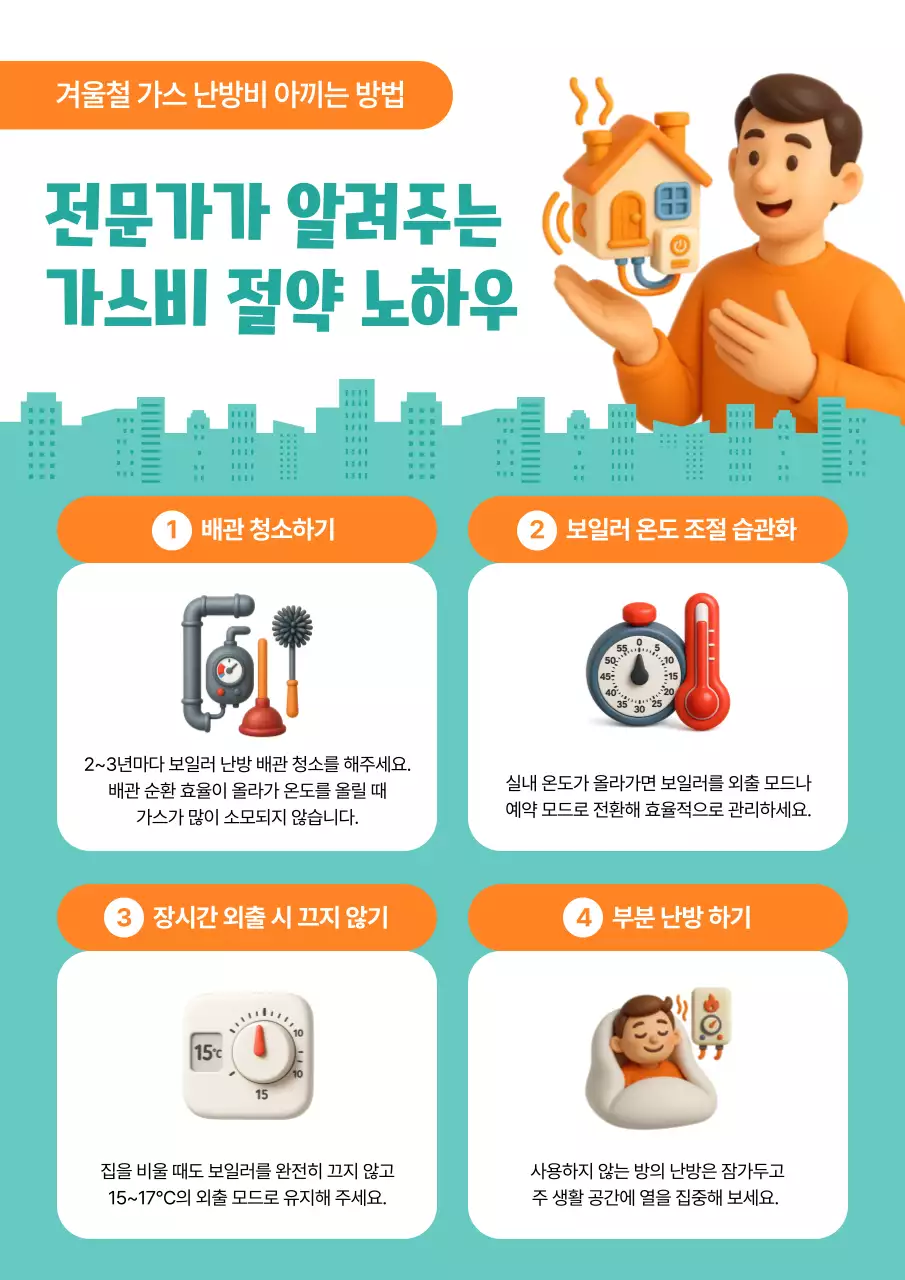 주황 심플 에너지 절약 안내