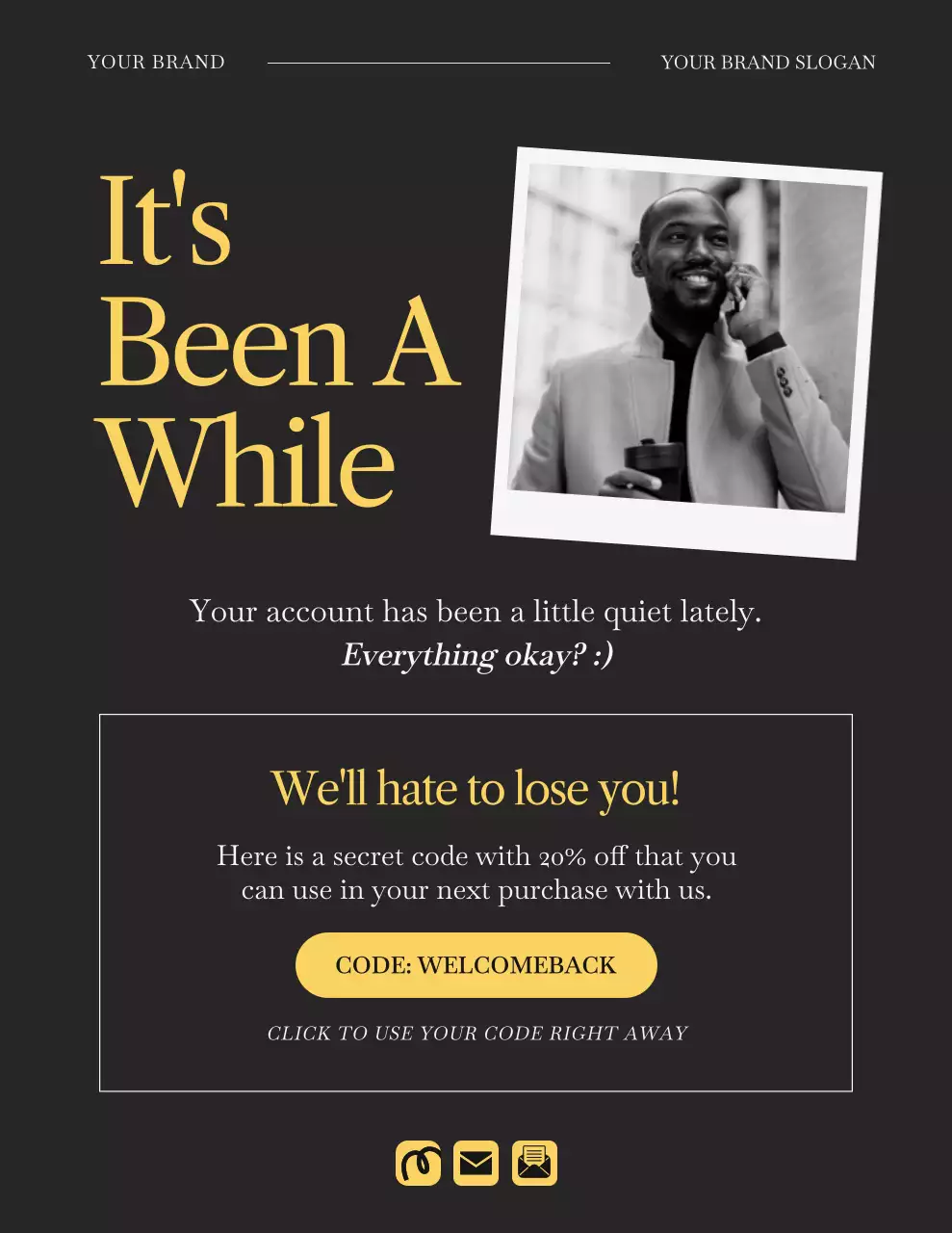 검정색과 노란색의 미니멀리즘 디자인으로 제작된 캠페인 알림 편지