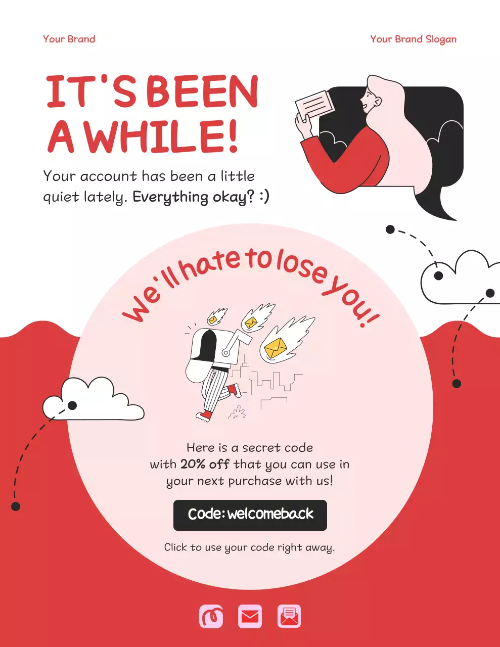 Red and Pink Playful Illustrative Marketing Reminder Campaign Letter