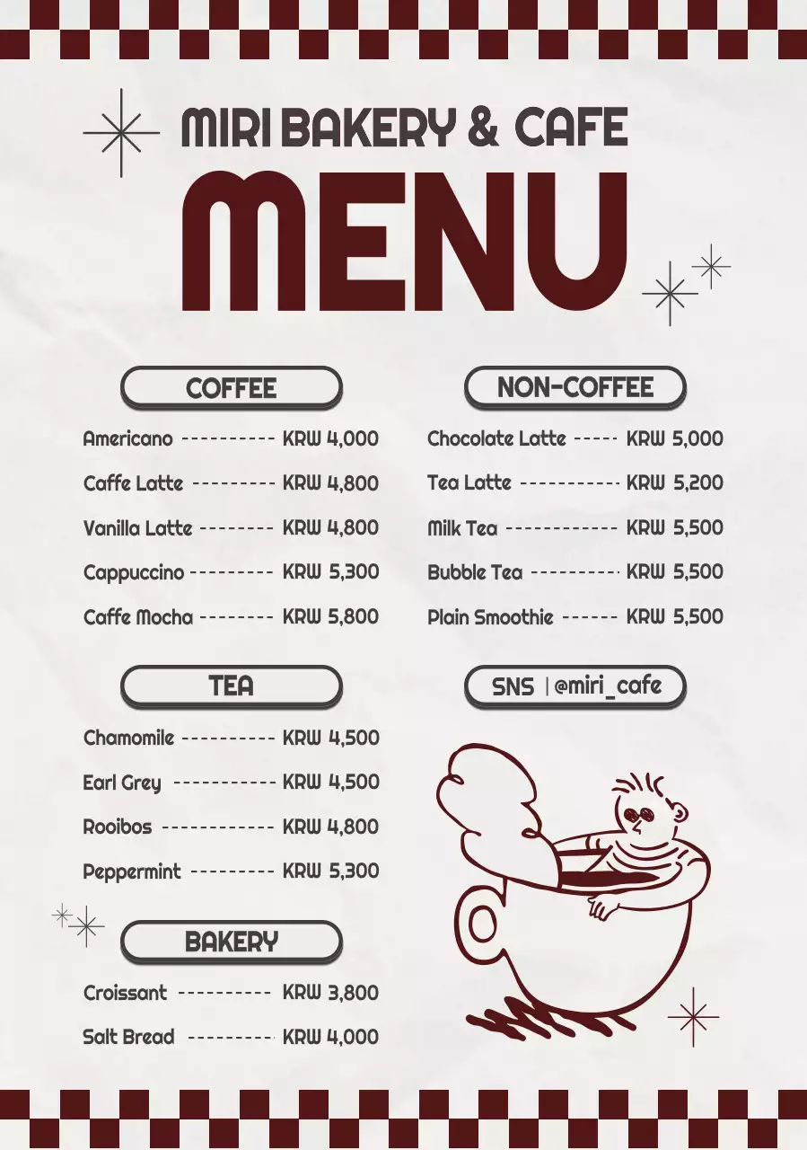 빨강 빈티지 카페 메뉴판