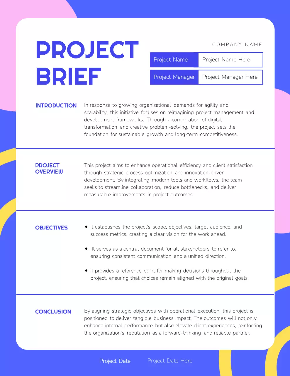Blue and Pink Playful Project Brief Report Letter