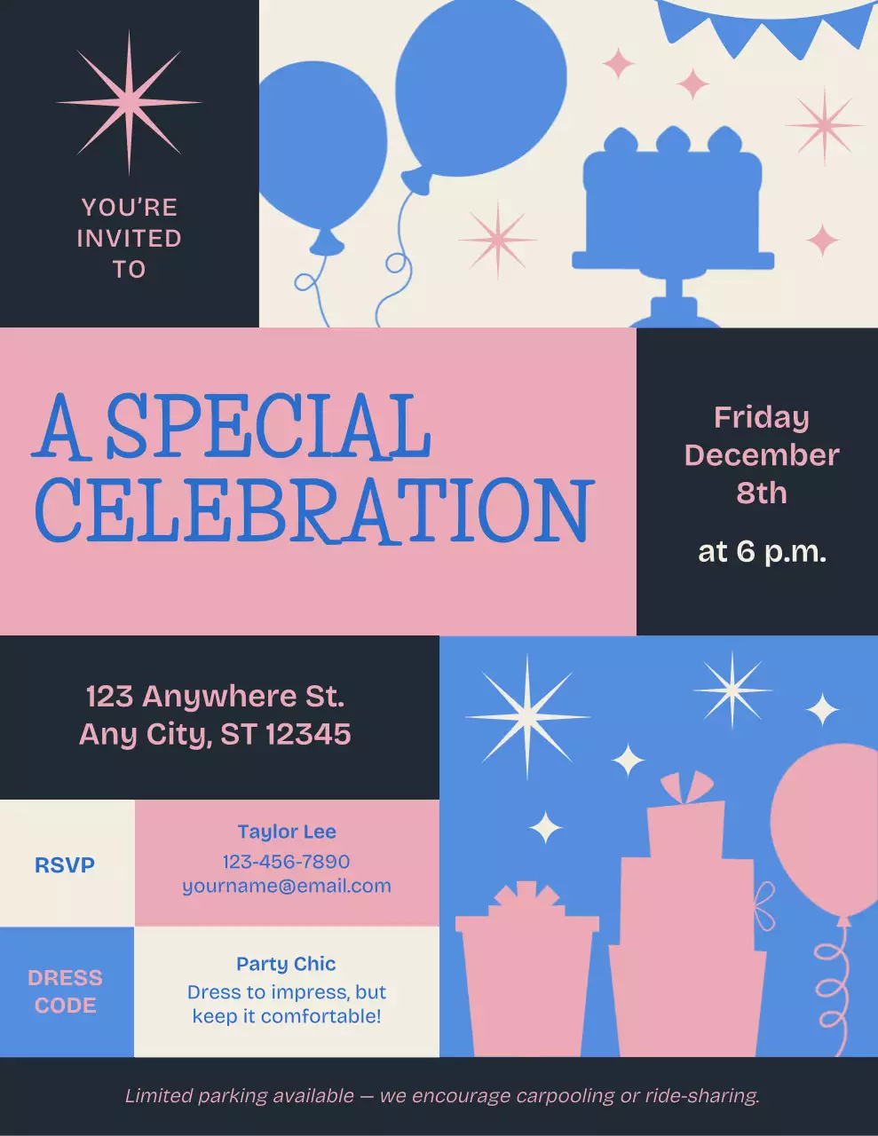 Pink and Blue Retro Celebration Invitation