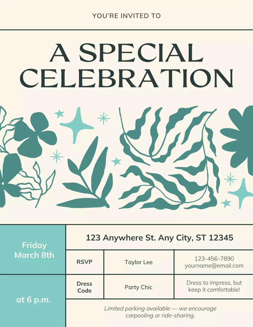 Beige and Teal Modern Celebration Invitation