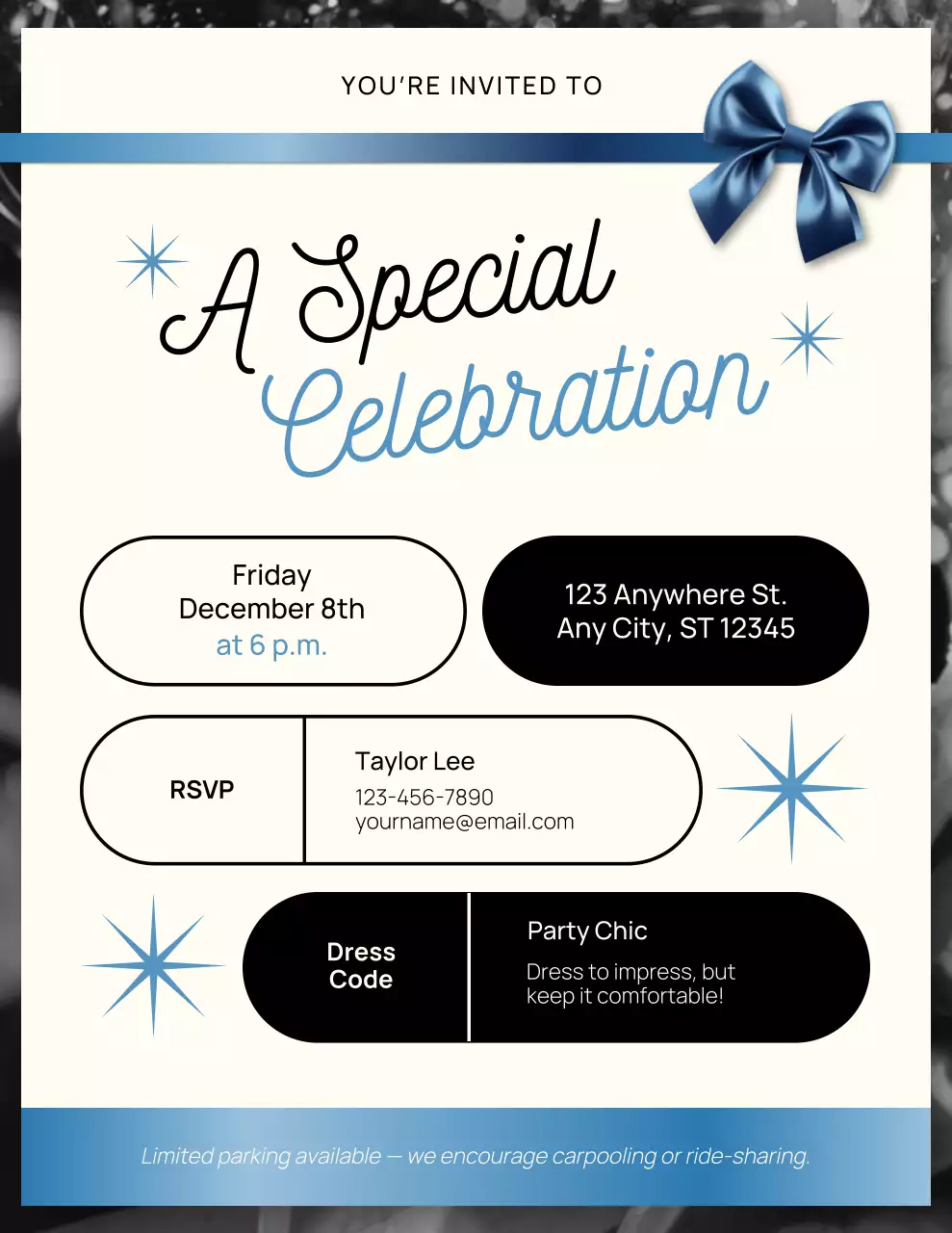 Blue and Black Elegant Celebration Invitation