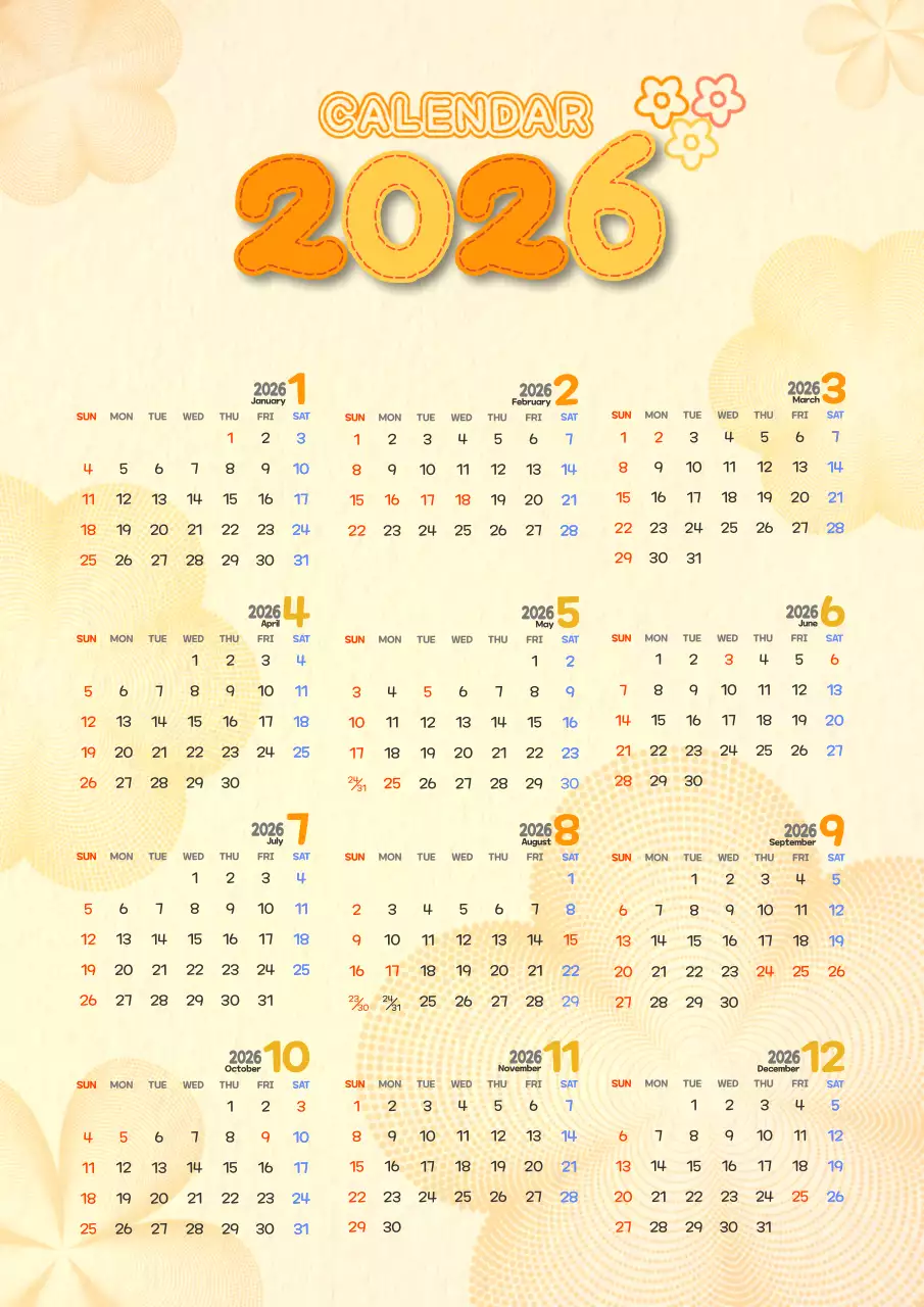 노란 아기자기한 달력