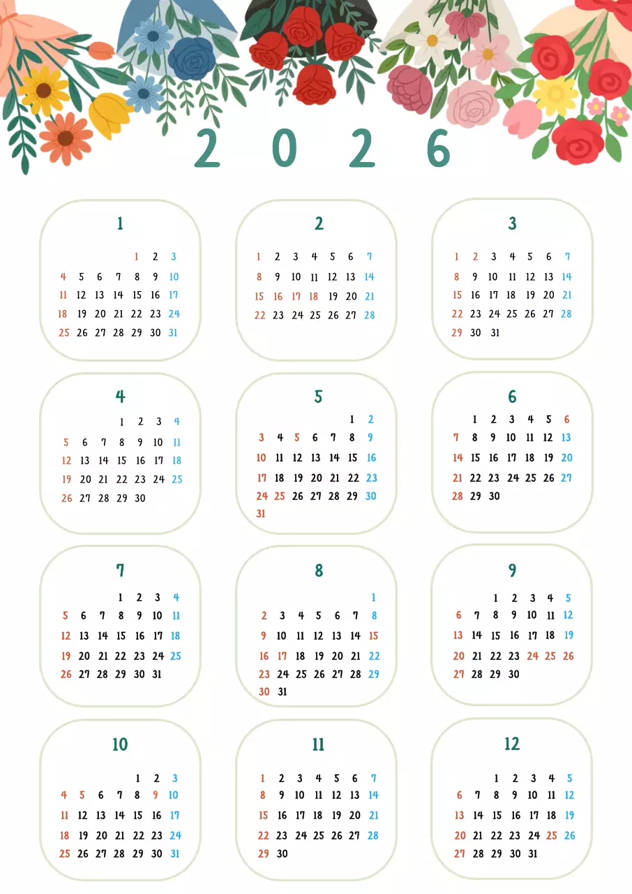 초록 심플 달력 일정 캘린더