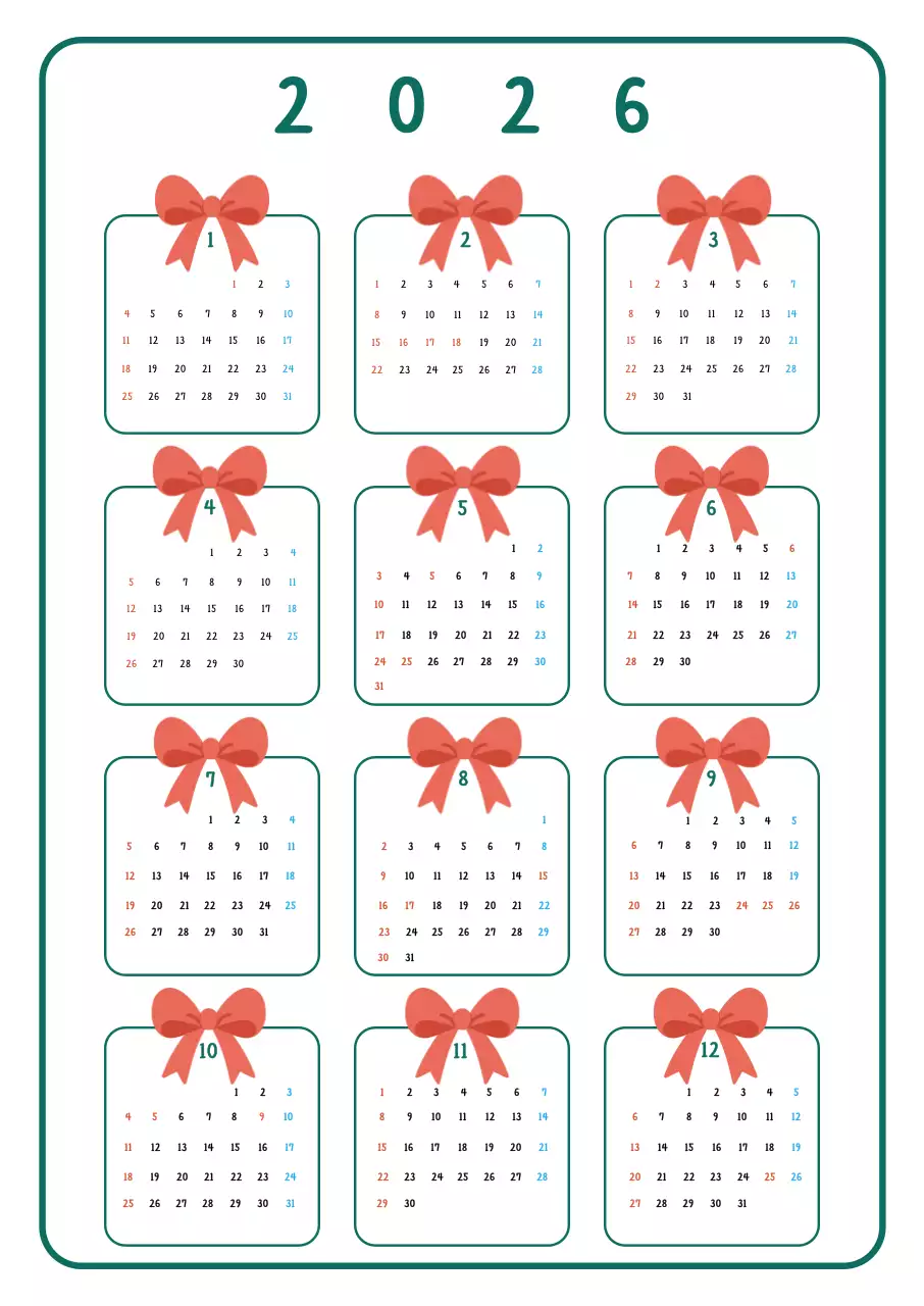 초록 심플 달력 캘린더