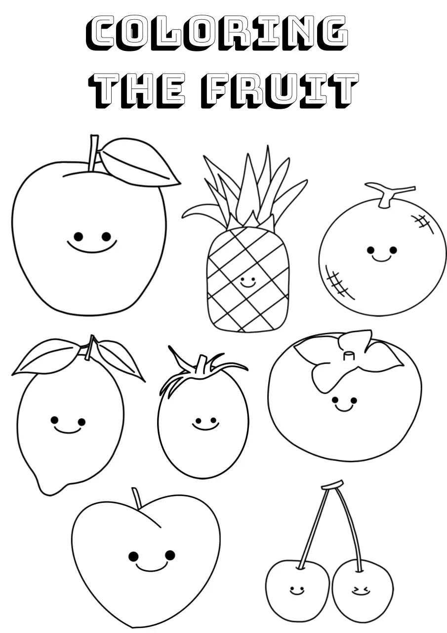 하얀색의 귀여운 과일 색칠 교재