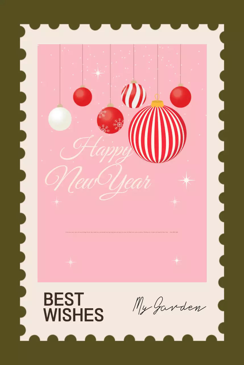 Kartu Pos Tahun Baru Sederhana Berwarna Merah Muda