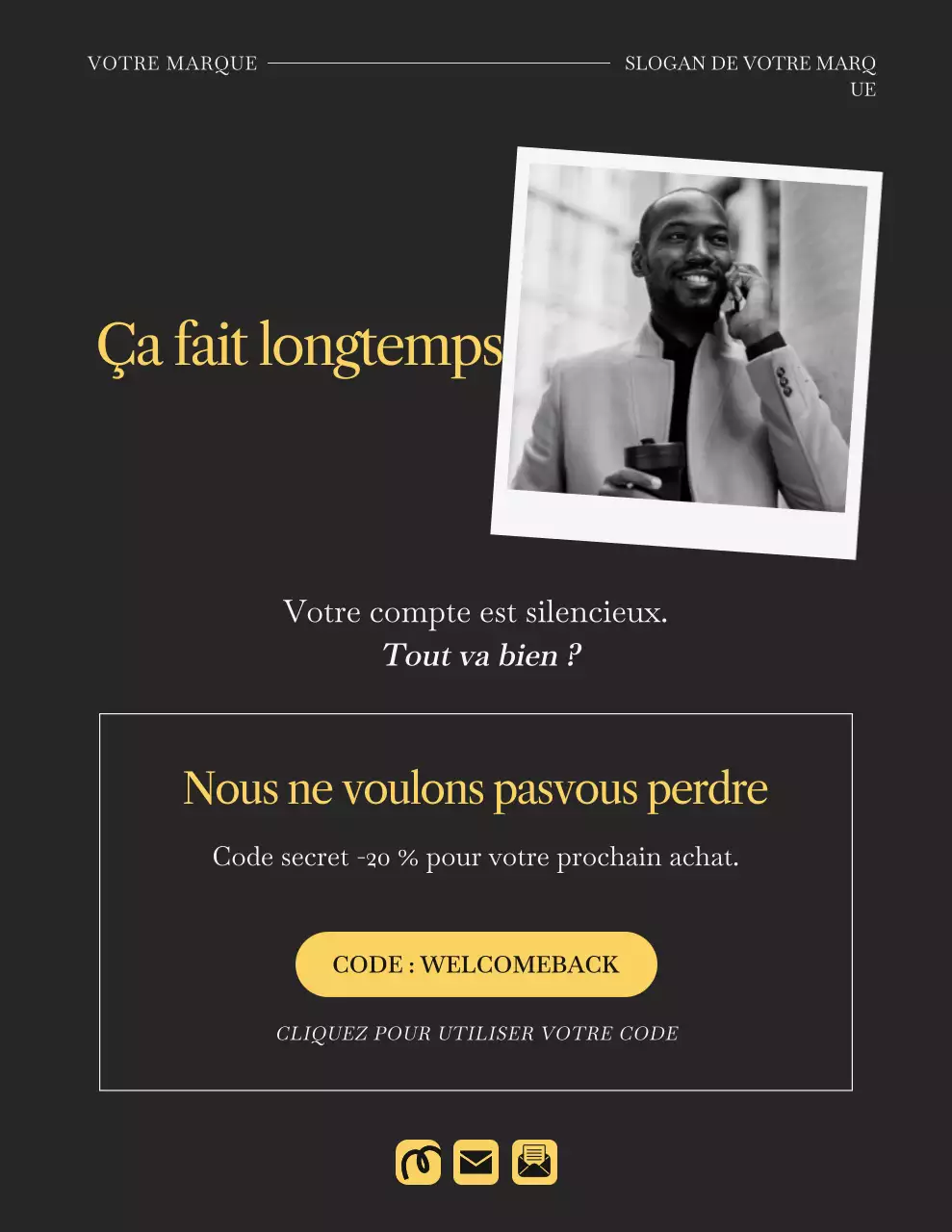 Lettre de rappel pour une campagne de mode minimaliste noire et jaune
