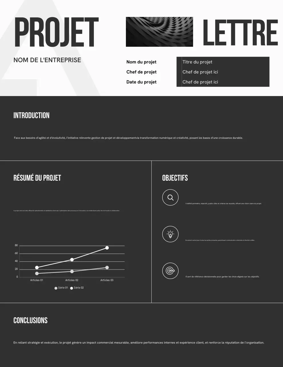 Lettre de présentation du projet minimaliste en noir et blanc