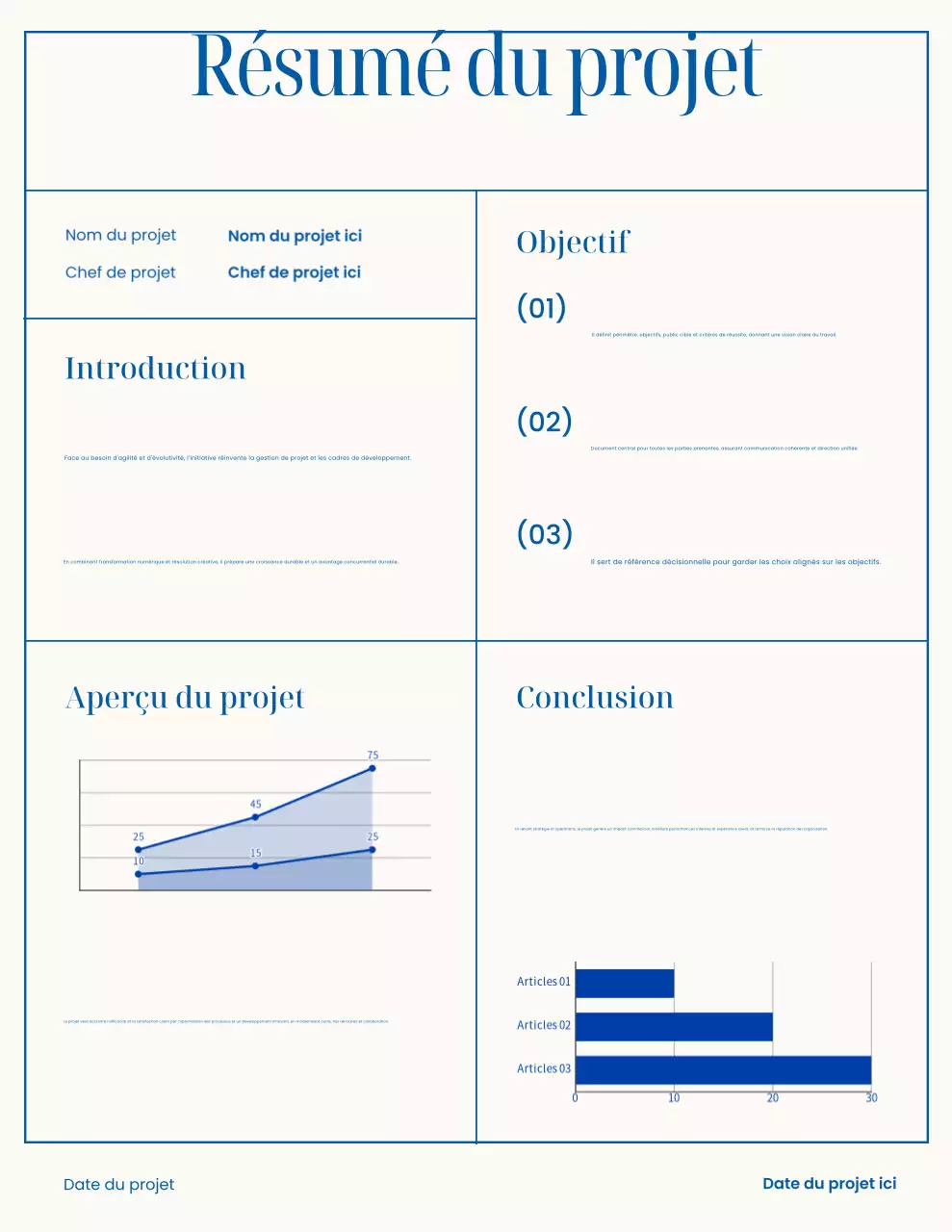Lettre de présentation du projet minimaliste blanc et bleu