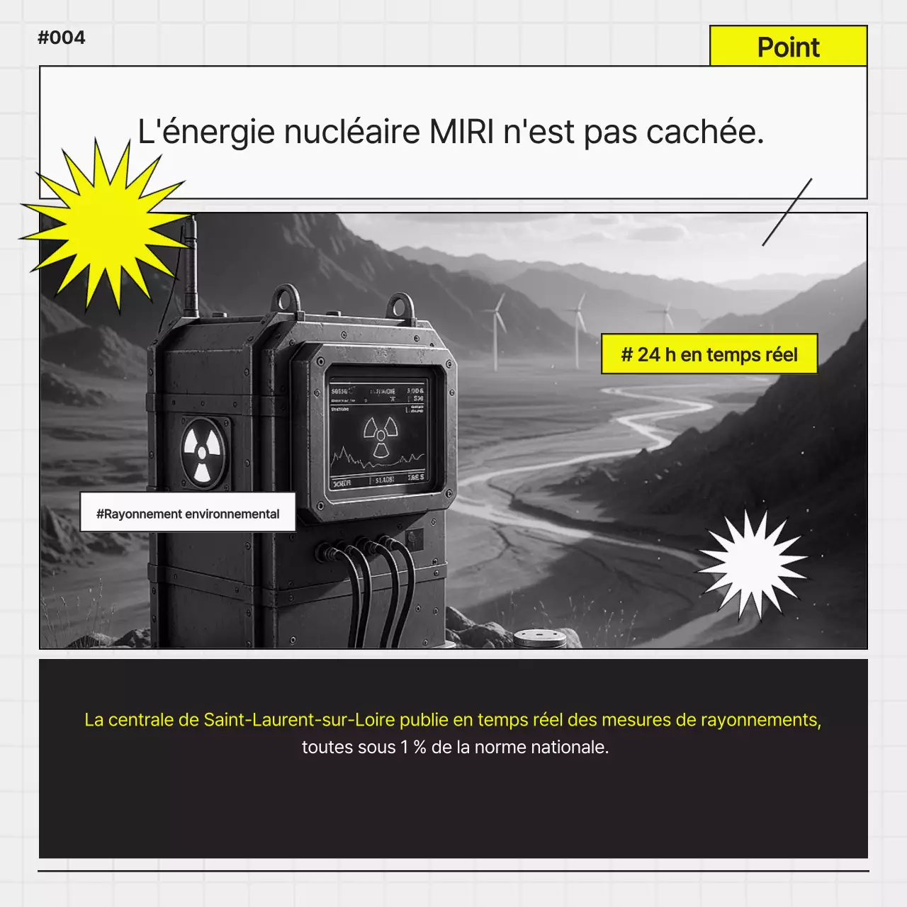Promotion simple d'une centrale nucléaire en noir et jaune