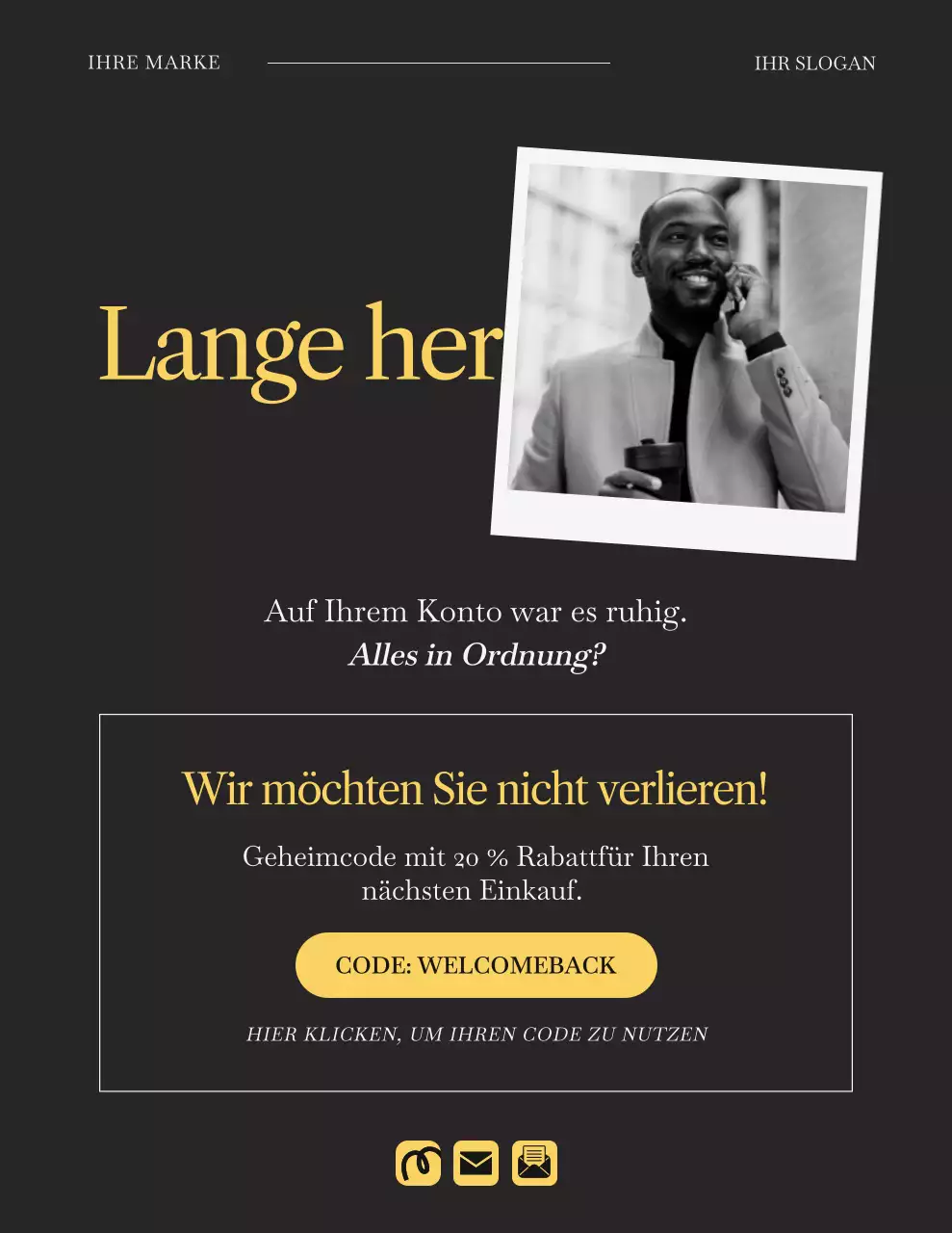 Kampagnenbrief zur Erinnerung an minimalistische Mode in Schwarz und Gelb