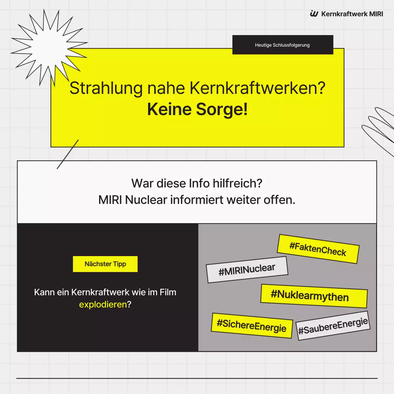 Einfache Werbung für Kernkraftwerke in Schwarz und Gelb