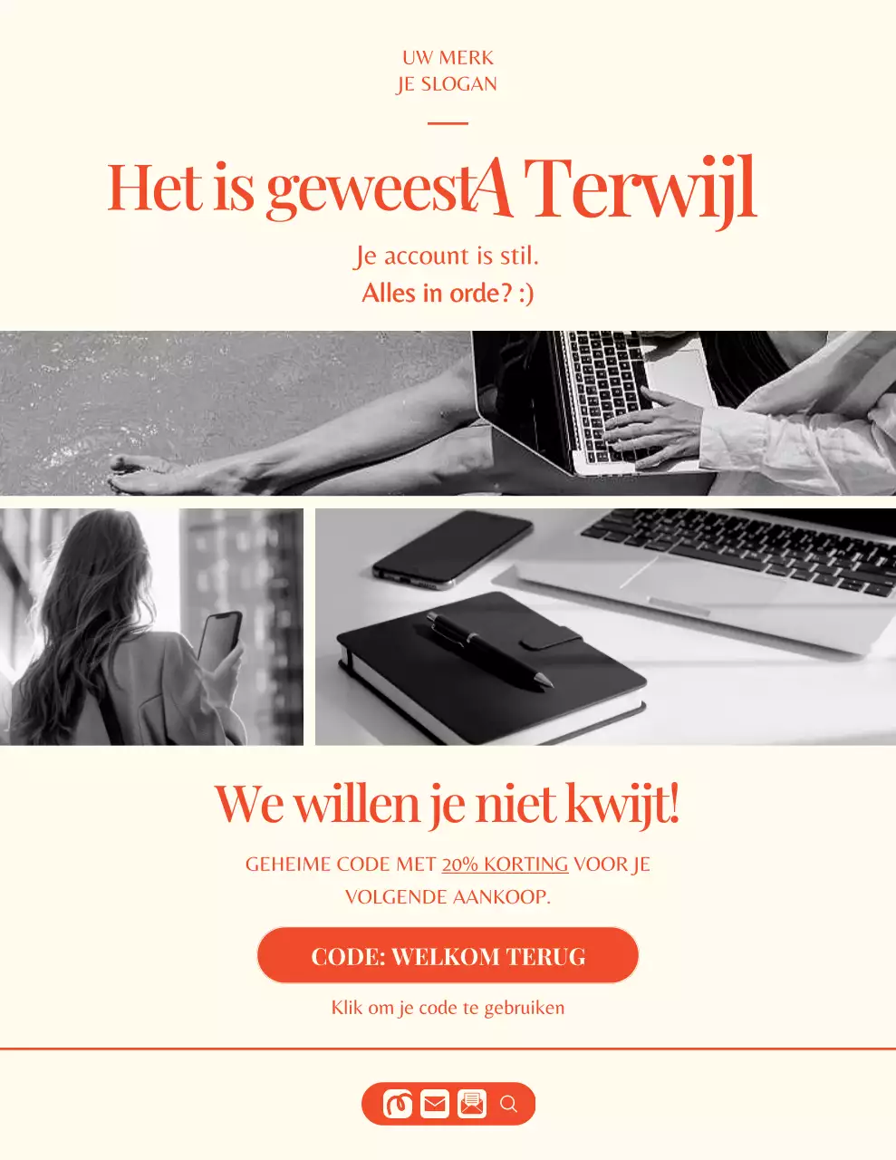 Herinneringsbrief voor een campagne van het minimalistische modemerk Orange and Cream.