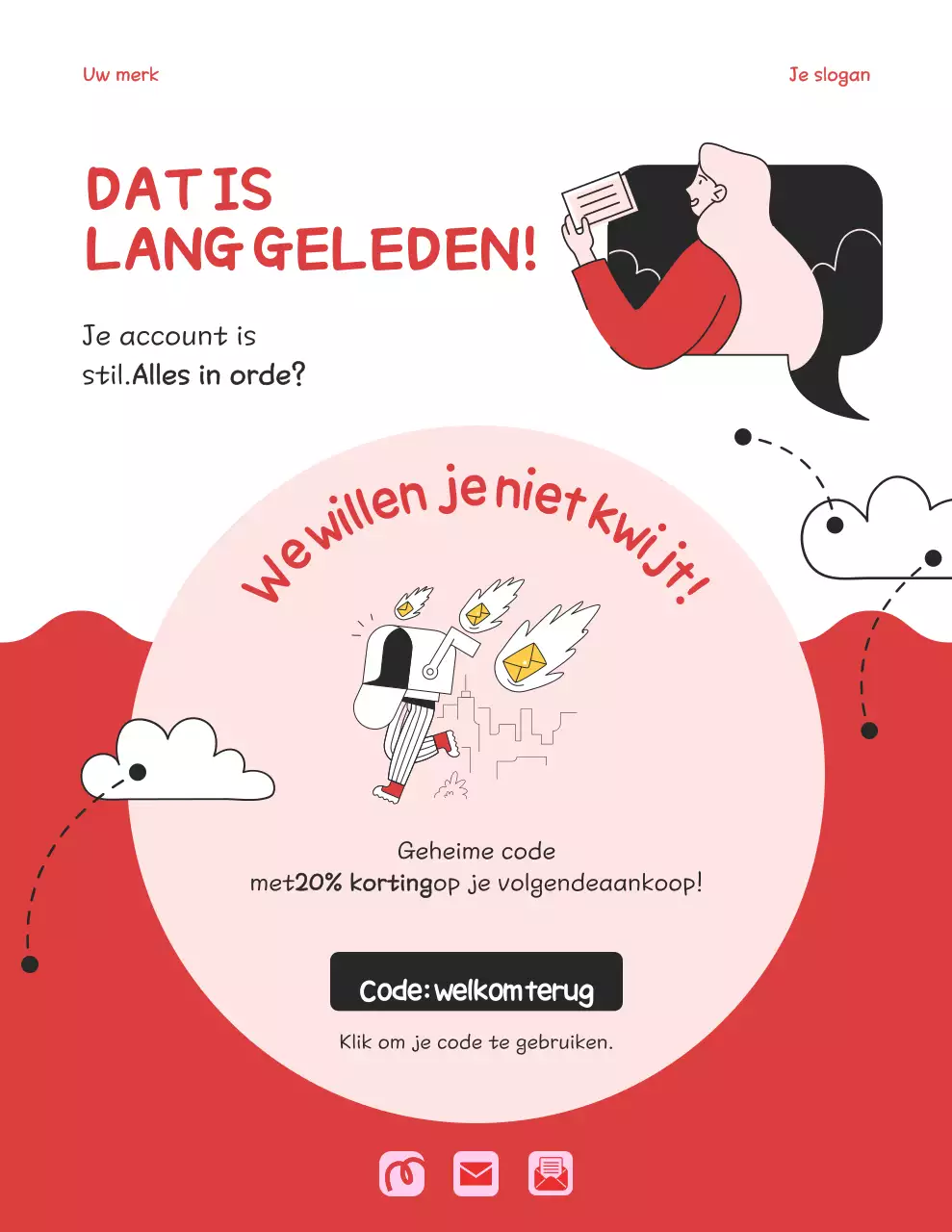 Rode en roze speelse illustratieve herinneringsbrief voor een marketingcampagne