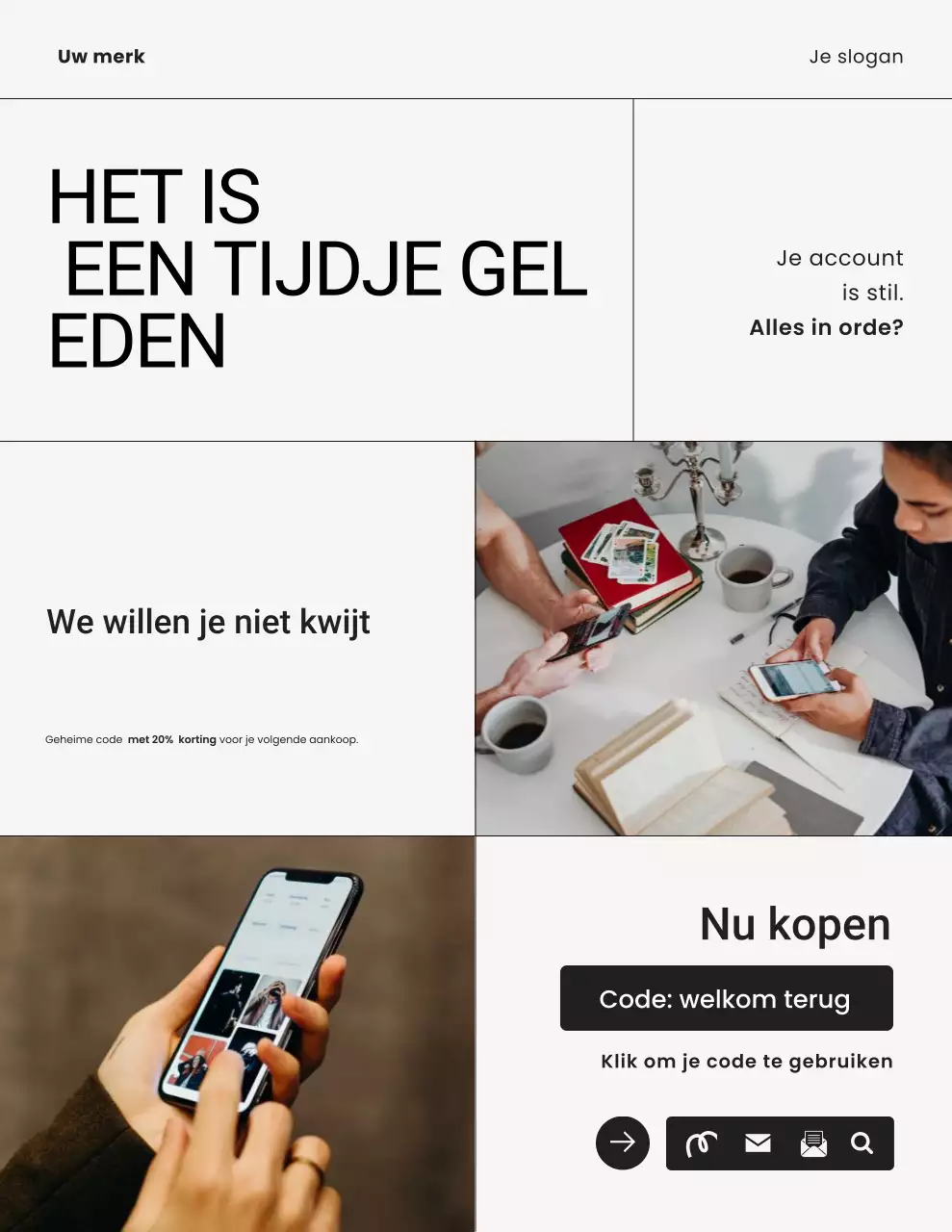 Herinneringsbrief voor een campagne over minimalistische mode in wit en zwart