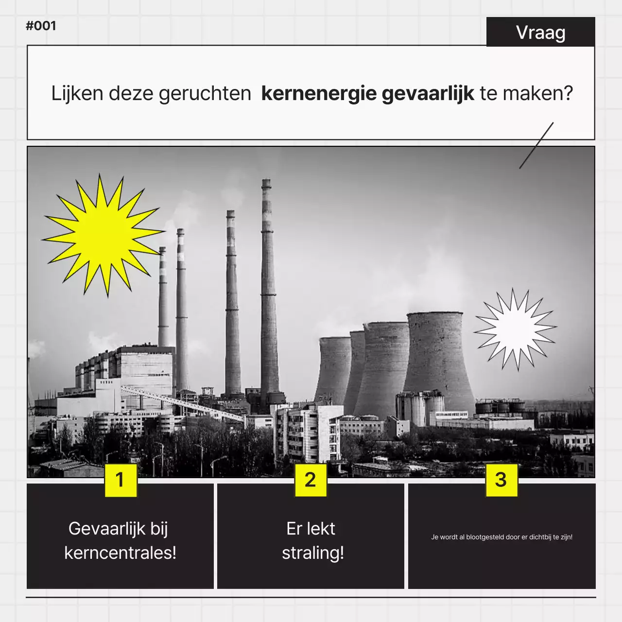 Eenvoudige zwart-gele promotie van een kerncentrale