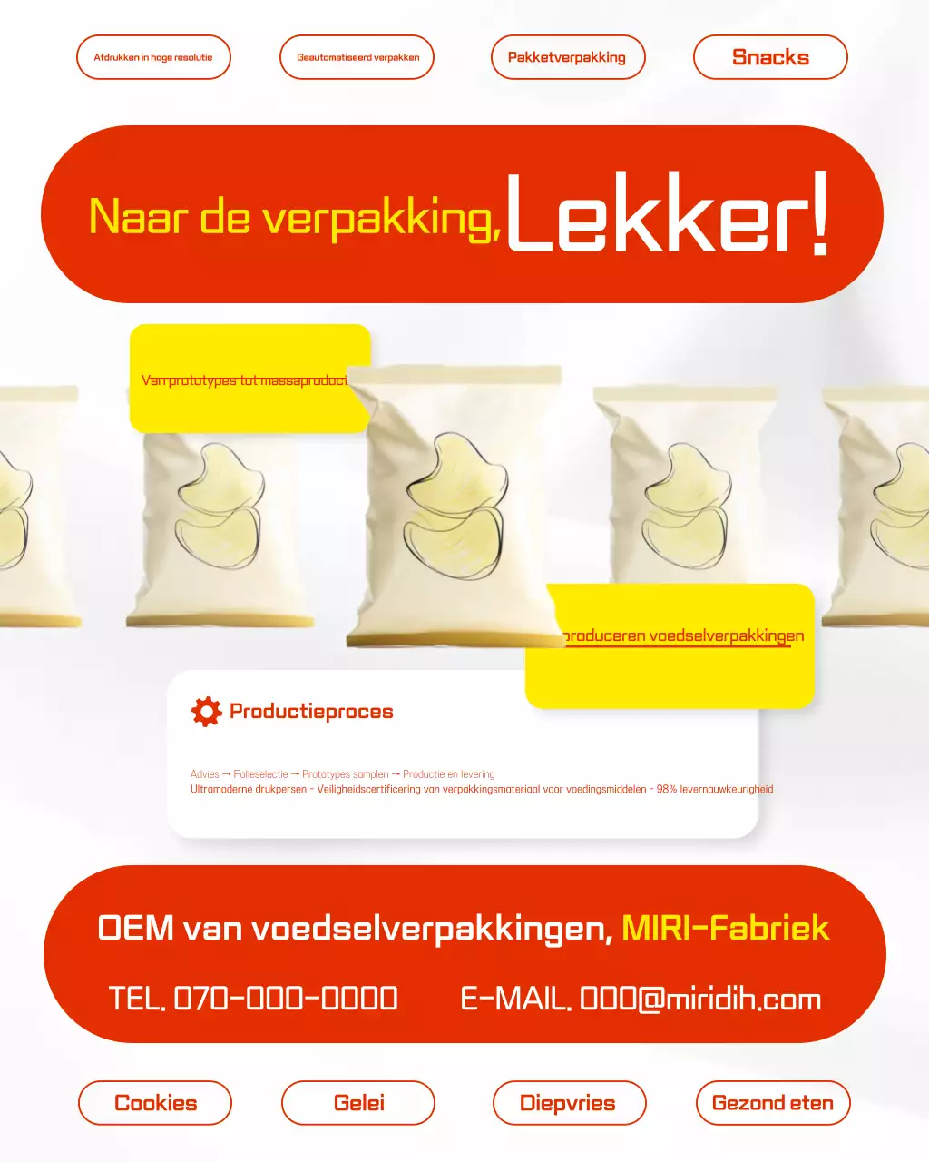 Reclame voor moderne rode voedselverpakkingen