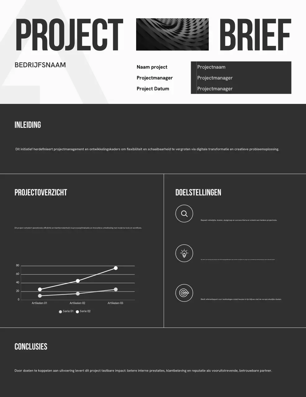 Zwart-wit minimalistische projectbeschrijving/rapportbrief