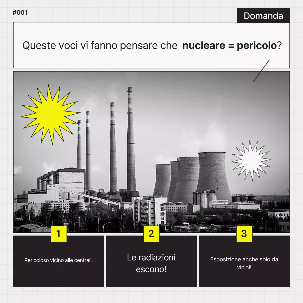 Semplice promozione di una centrale nucleare nera e gialla