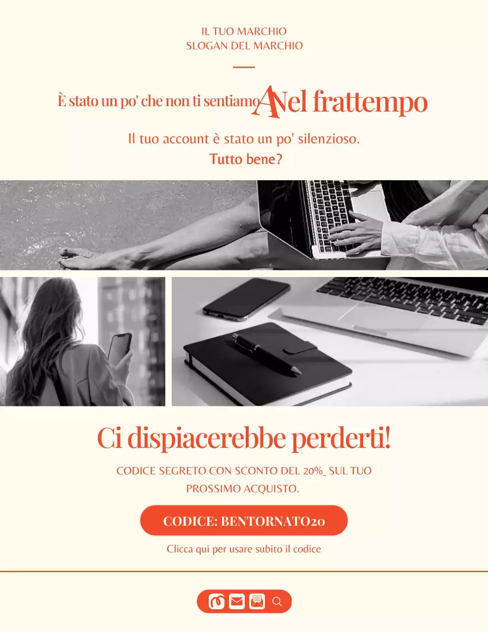 Lettera di promemoria per la campagna del marchio di moda minimalista arancione e crema