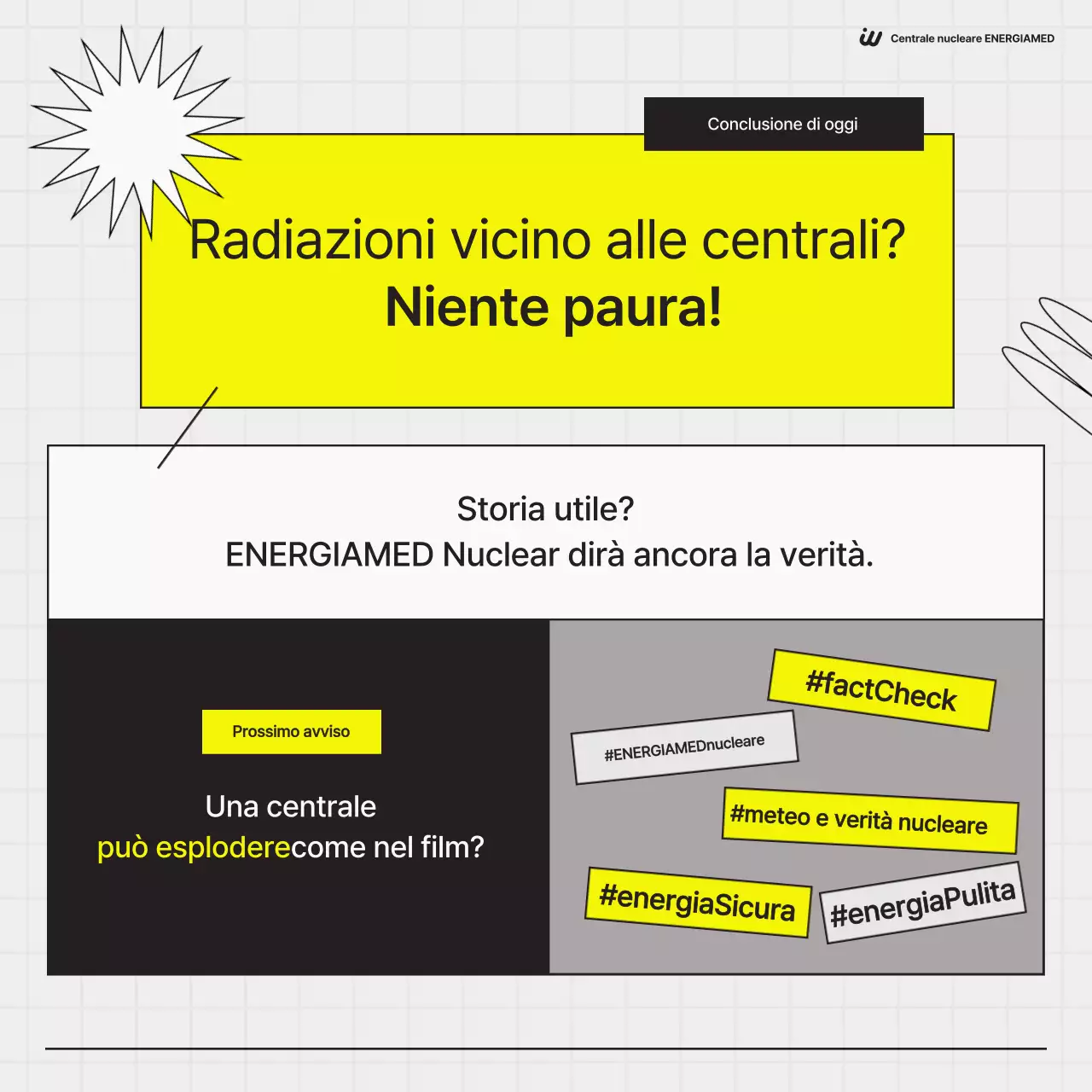 Semplice promozione di una centrale nucleare nera e gialla