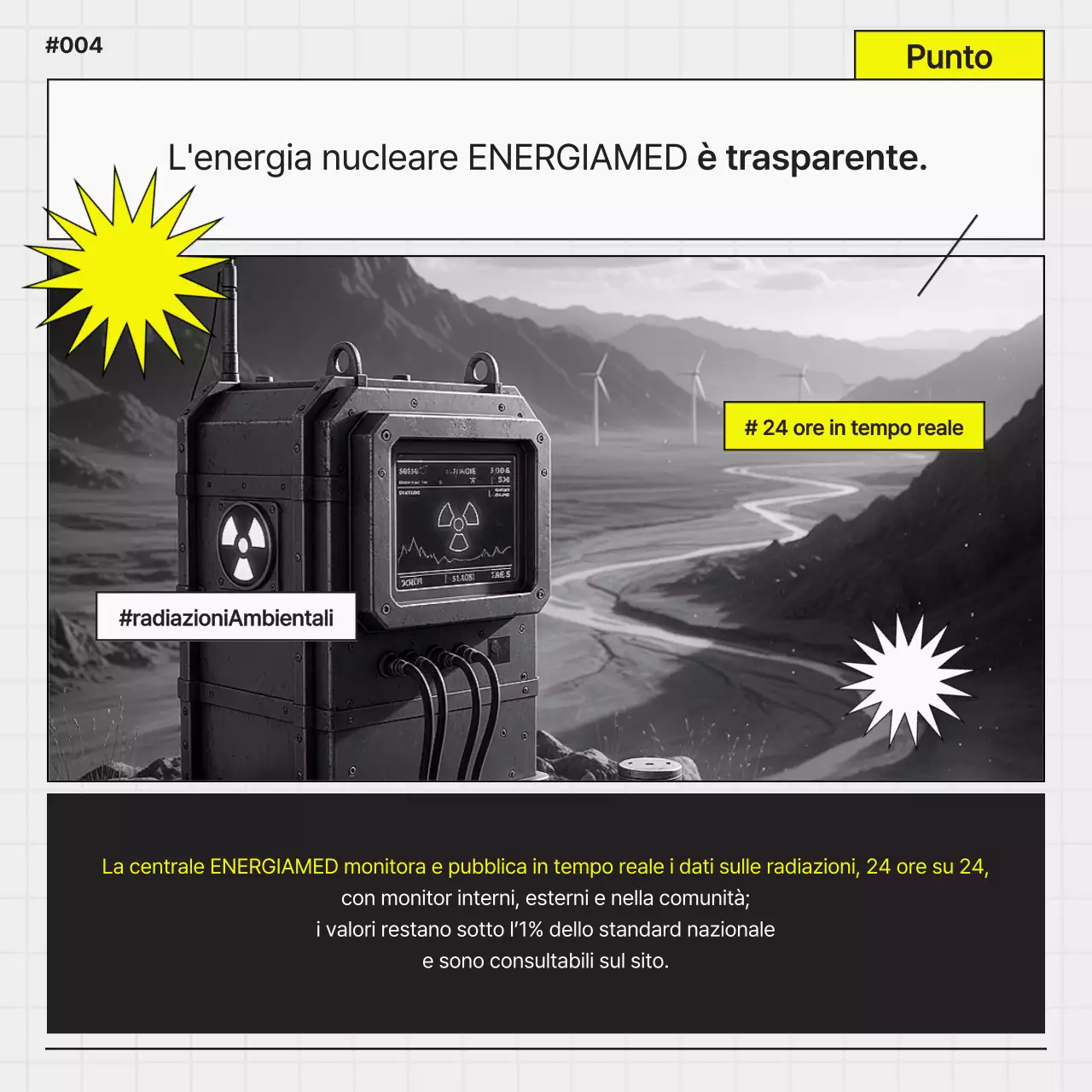 Semplice promozione di una centrale nucleare nera e gialla