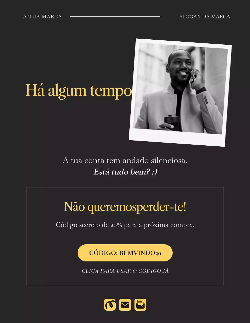 Carta de campanha de lembrete de moda minimalista em preto e amarelo