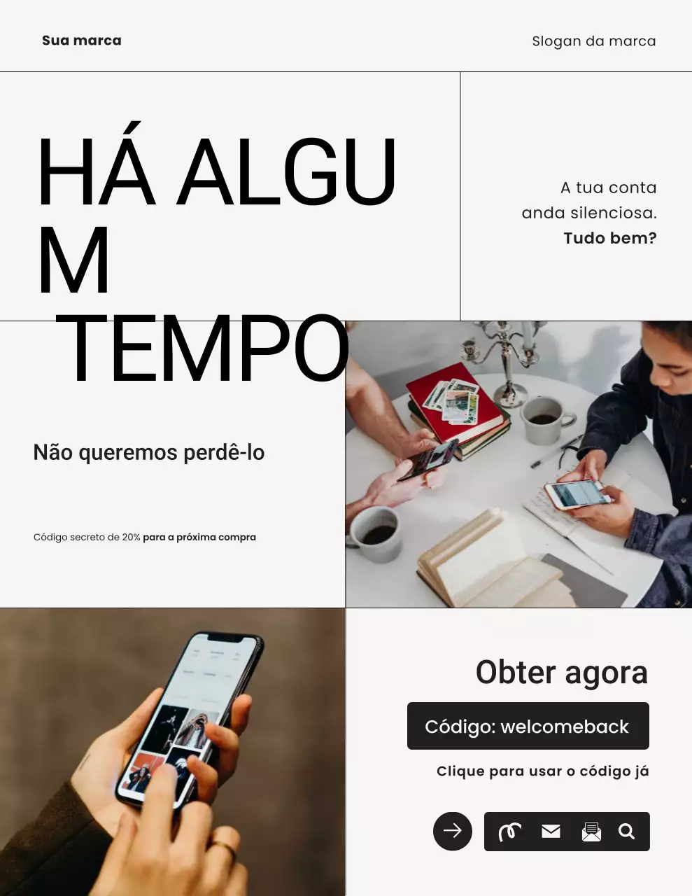 Carta de lembrete da campanha de moda minimalista em branco e preto