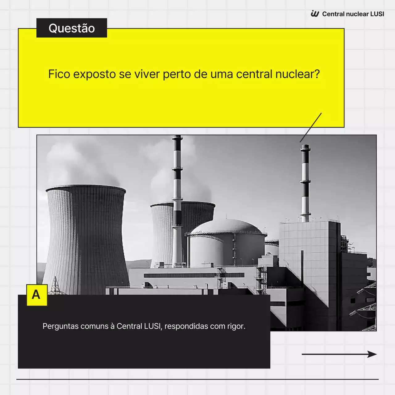 Promoção simples de usina nuclear em preto e amarelo