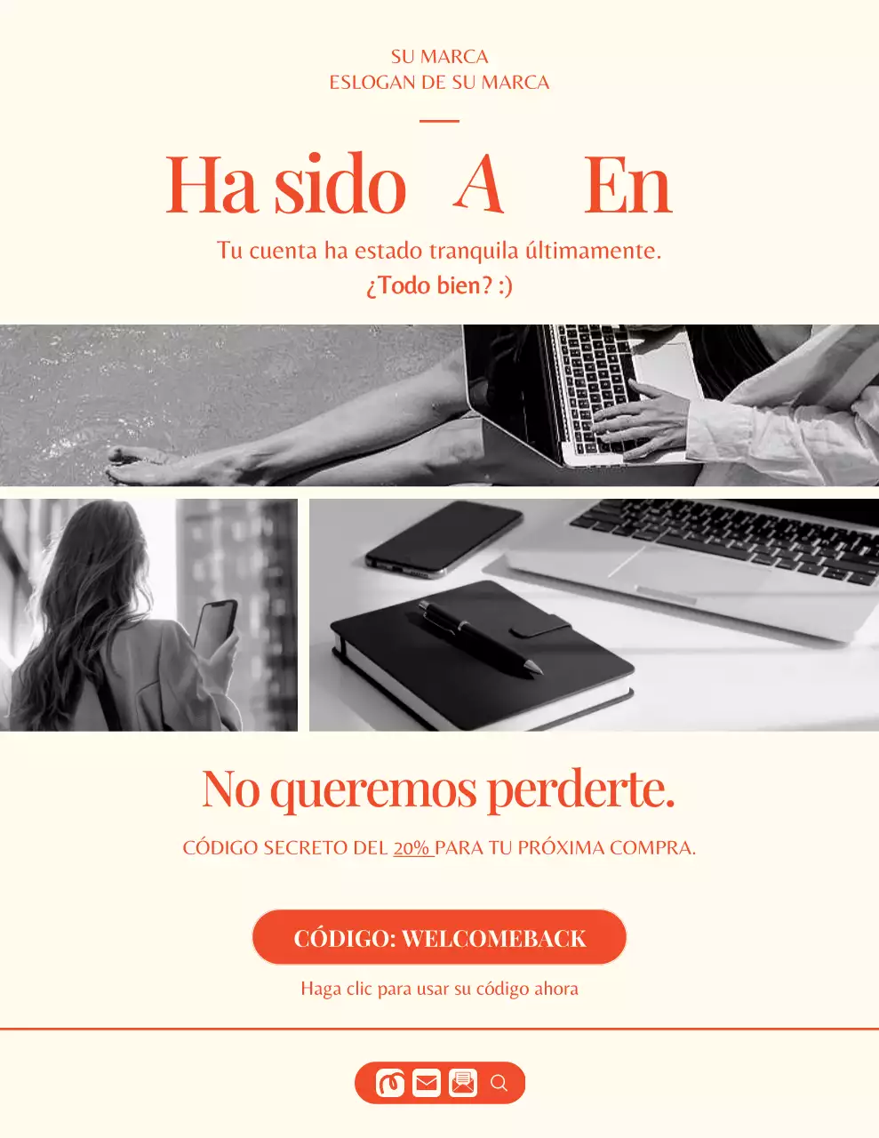 Carta recordatoria de campaña de marca de moda minimalista naranja y crema