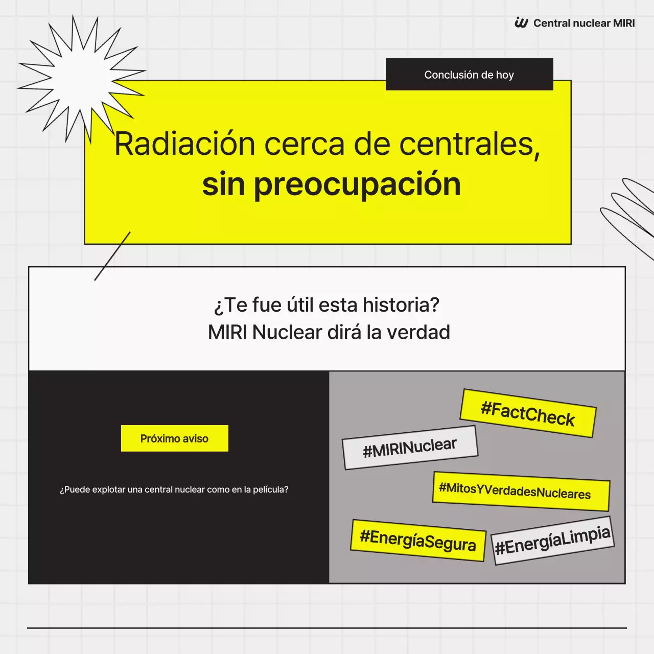 Promoción sencilla de una planta de energía nuclear en negro y amarillo.
