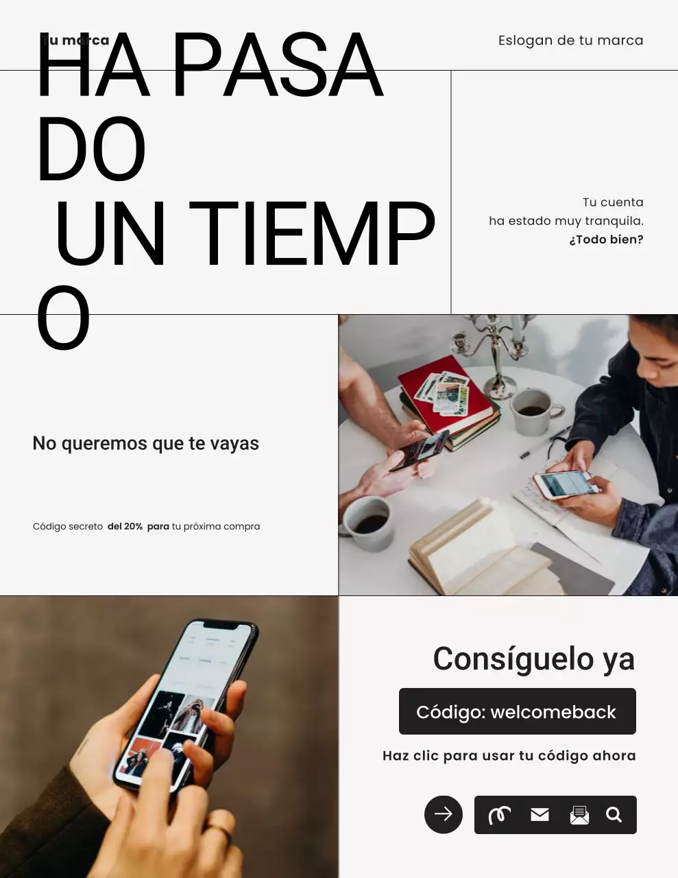 Carta recordatoria de campaña de moda minimalista en blanco y negro