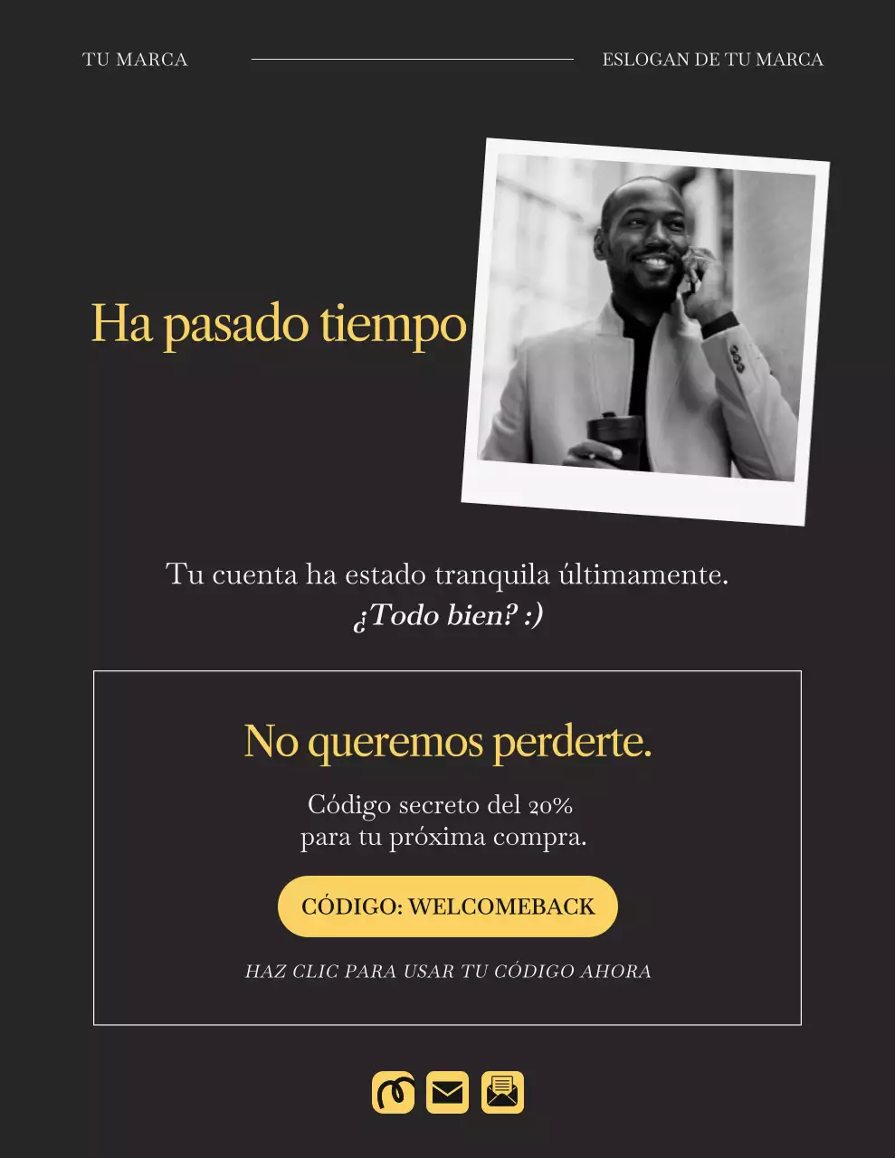 Carta recordatoria de campaña de moda minimalista en negro y amarillo