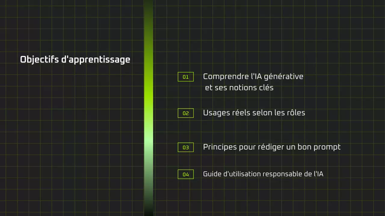 Présentation du cours d'IA moderne en noir et vert