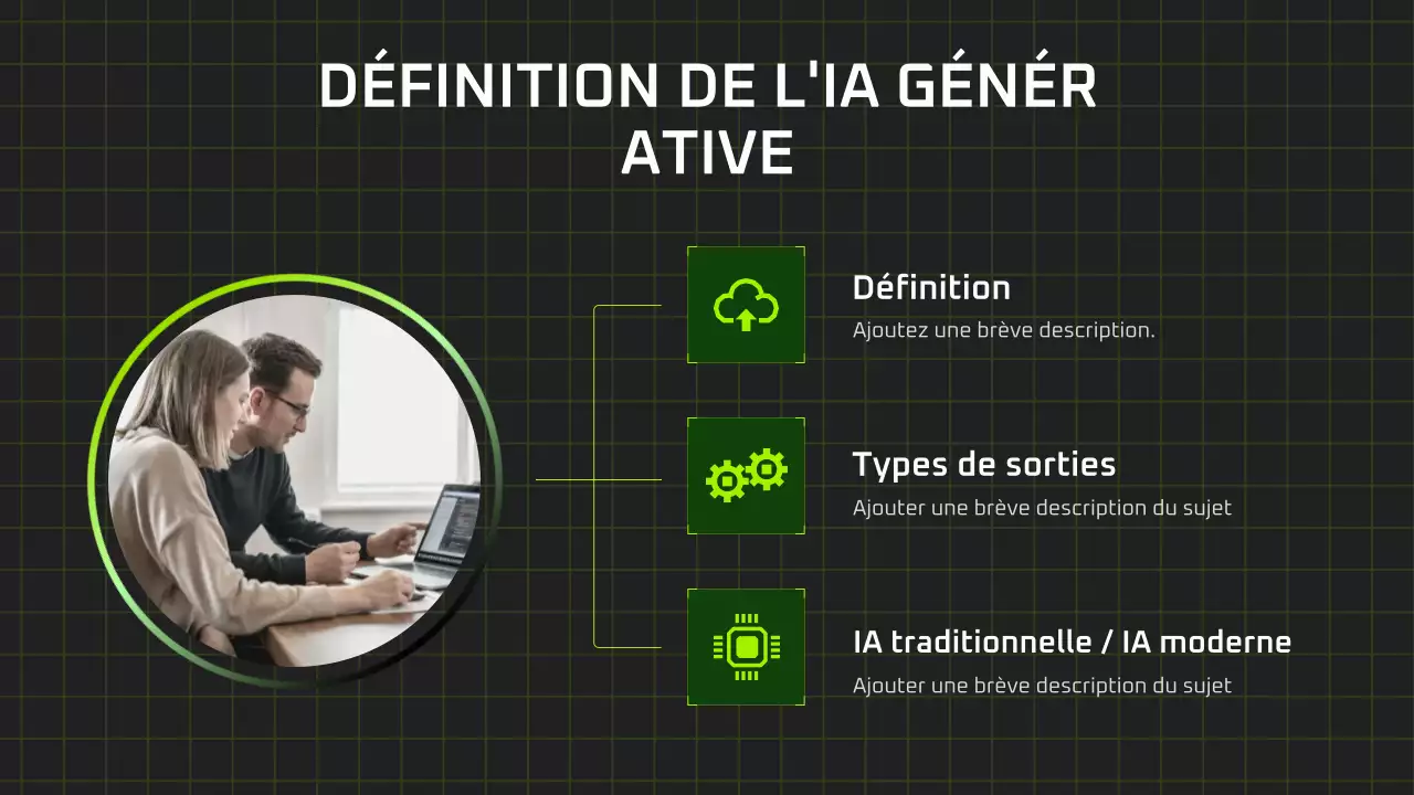 Présentation du cours d'IA moderne en noir et vert