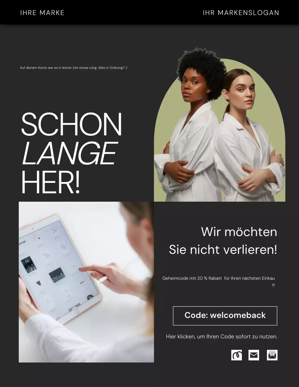Erinnerungsschreiben für die Kampagne der minimalistischen Modemarke in Schwarz-Weiß