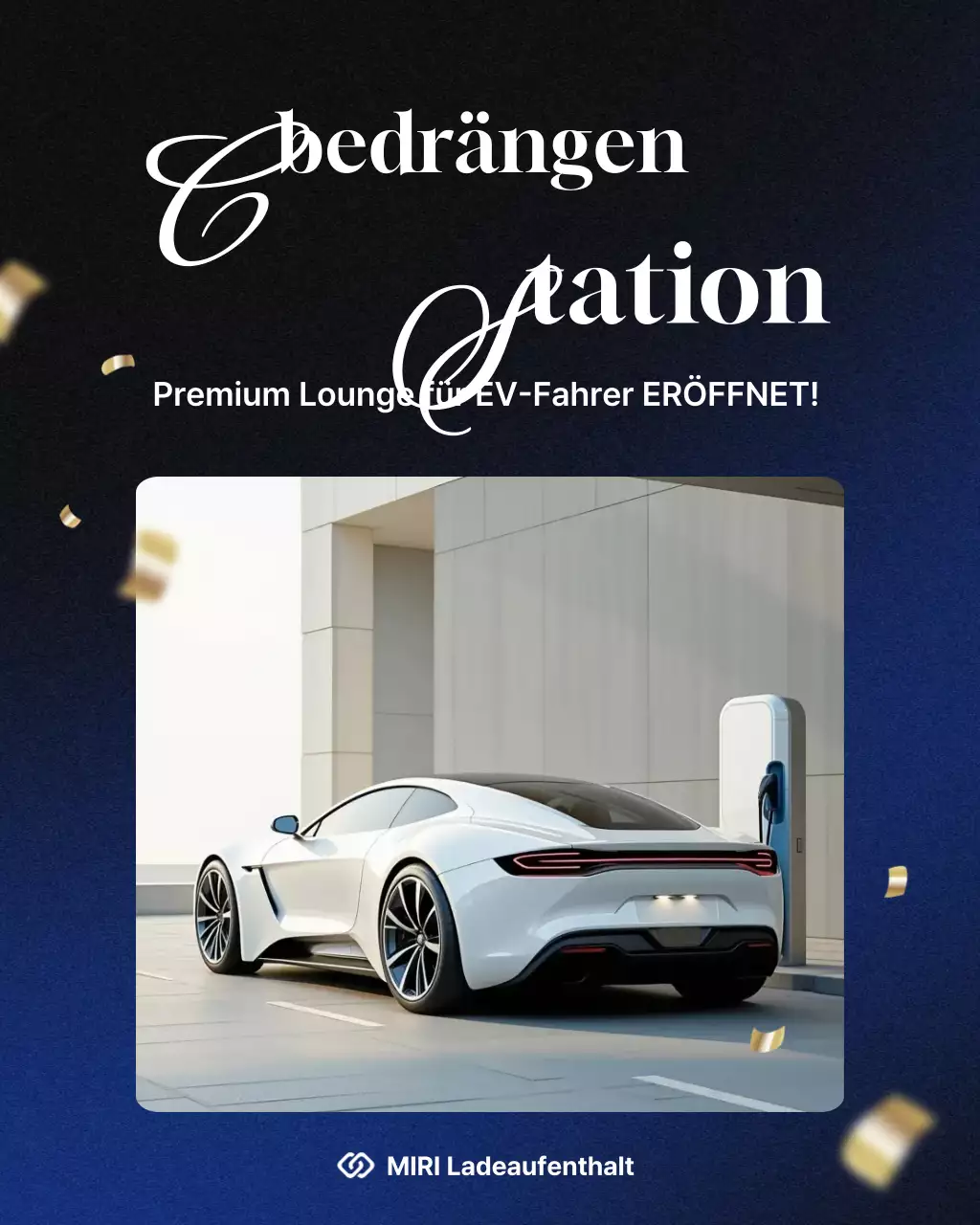 Werbung für eine moderne blaue Ladestation für Elektrofahrzeuge