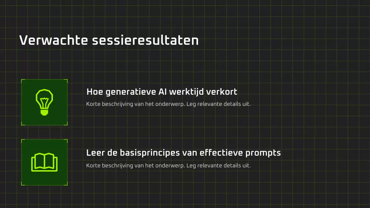Presentatie van een moderne AI-cursus in zwart-groen